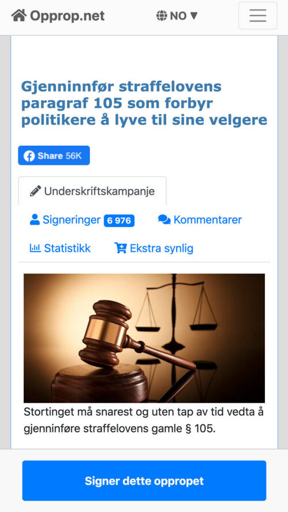 Slik ser oppropet ut. Slik ser oppropet ut.