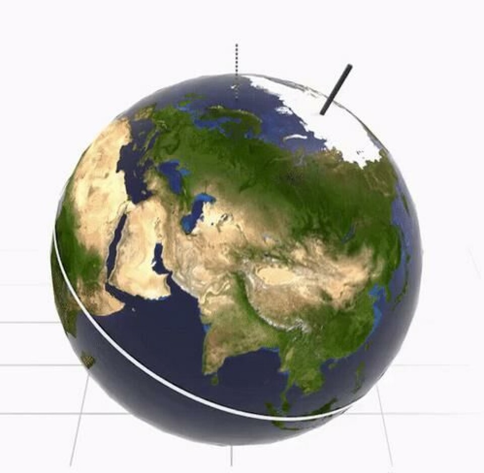 I dag peker Nordpolen mot Polarstjernen, men for rundt 12 000 år siden pekte Nordpolen mot stjernen Vega. Illustrasjon: NASA