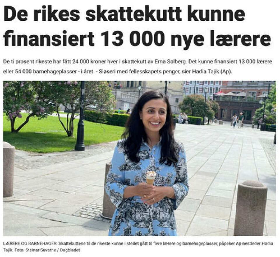 Fra denne saken i Dagbladet hentet Knutsen tallene. Men her er det snakk om rett over 10 milliarder kroner, ikke over 30. Faksimile: Dagbladet.