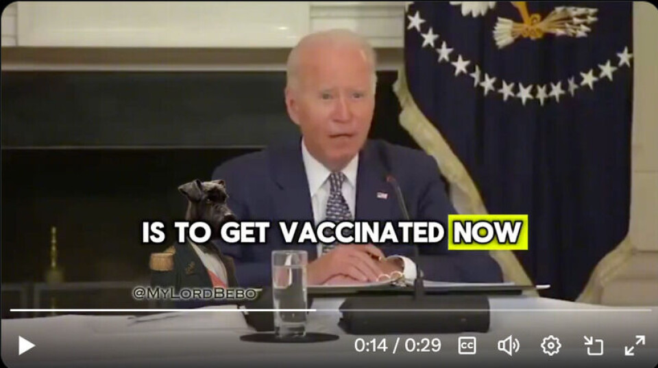 Biden oppfordret amerikanere til å vaksinere seg for mer enn tre år siden. Foto: Skjermbilde X.