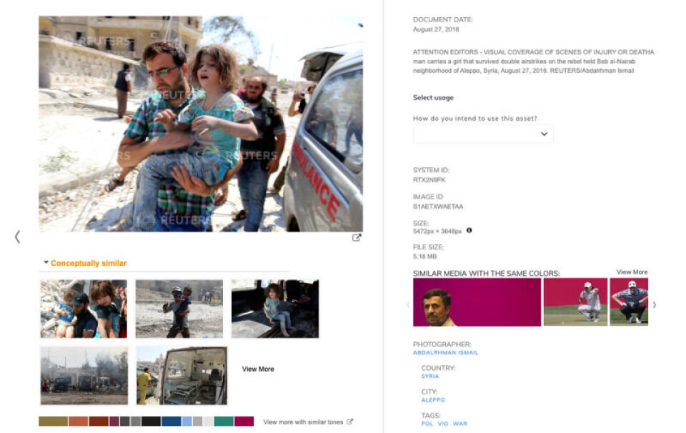 Reuters har bilder av den samme jenta i sitt arkiv. Skjermdump: Reuters.com
