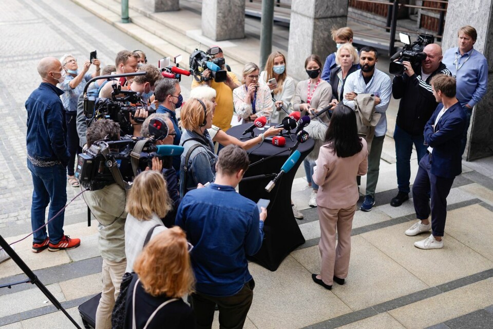 I juni 2021 gikk hele byrådet av etter kabinettspørsmål. Et mistillitsforslag mot Lan Marie Berg (MDG) fikk flertall i bystyret. Vannforsyningsskandalen var årsaken. Foto: Foto: Fredrik Hagen / NTB