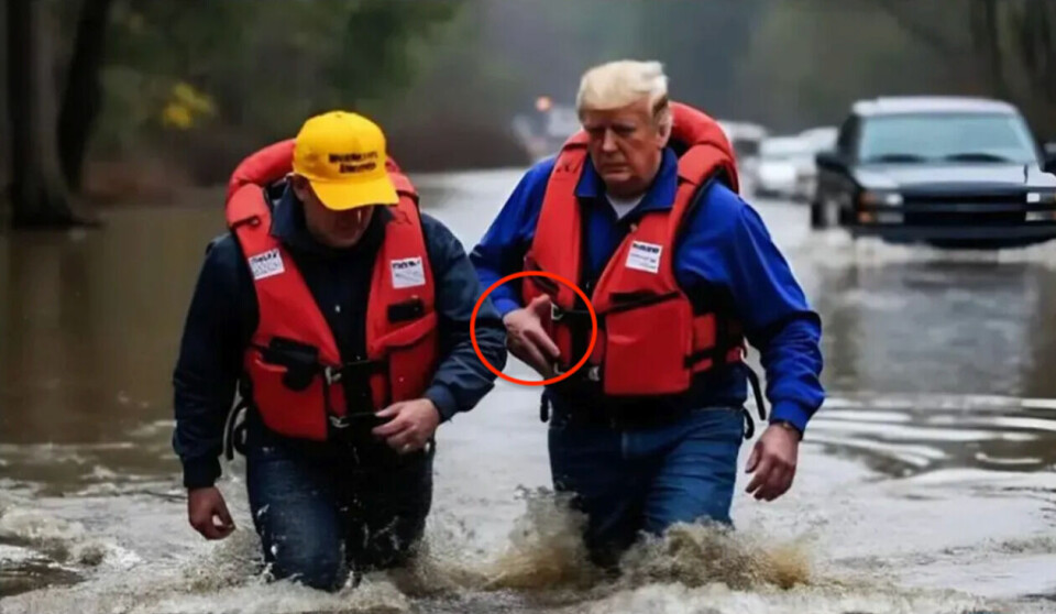 Faktisk.no har verifisert at dette bildet som skal vise Donald Trump, er KI-generert. Foto: Skjermdump X via Lead Stories