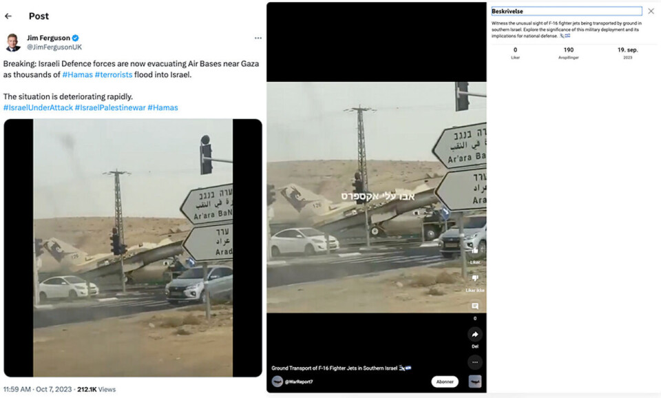 Til høyre er videoen som ble postet til YouTube over to uker før angrepet. Skjermdump fra X og YouTube.