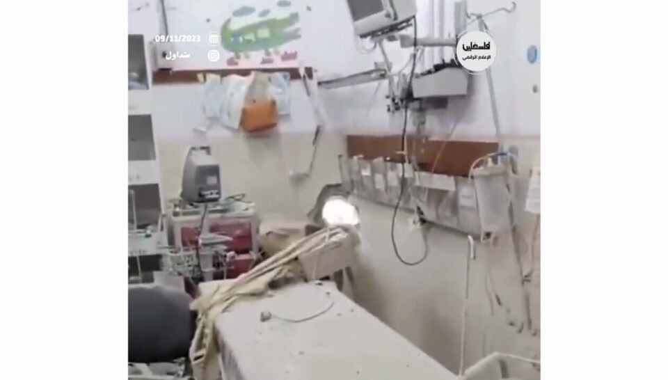 En video som viser skader på Al-Nasr sykehus ble publisert 9. november. Skjermdump: palestinsk TV/Telegram