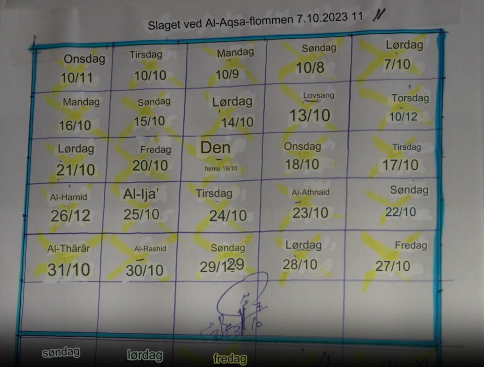 Skjermbilde fra videoen har blitt lastet opp i Google Translate. Her ser vi at de fleste ordene har blitt oversatt til ukedager.