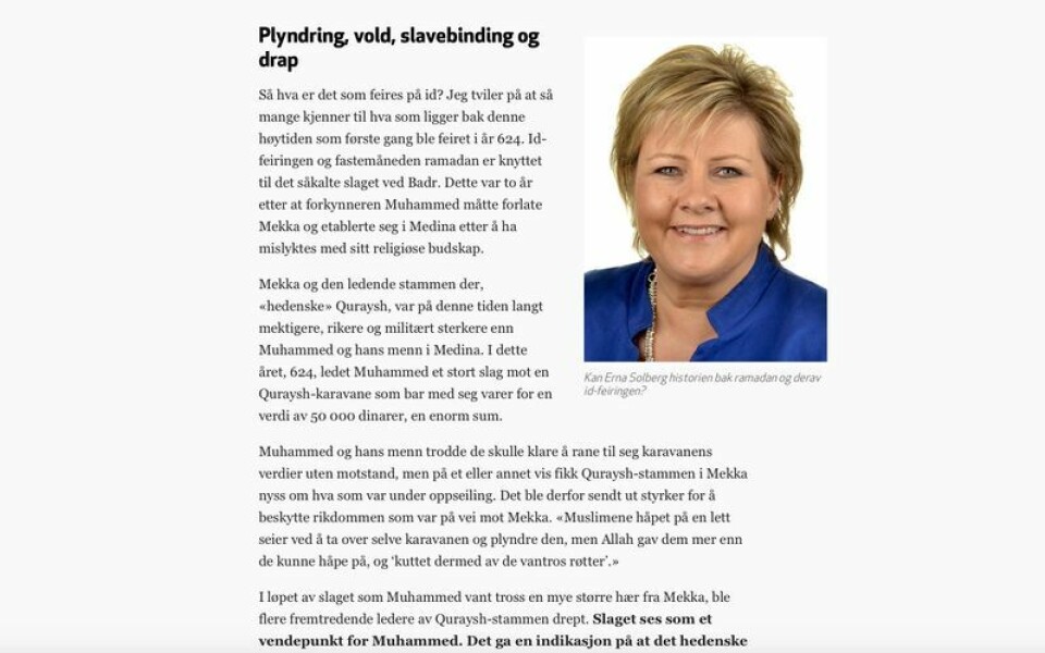 Slik så den opprinnelige artikkelen ut. Foto: Skjermdump/Rights.no Slik så den opprinnelige artikkelen ut.