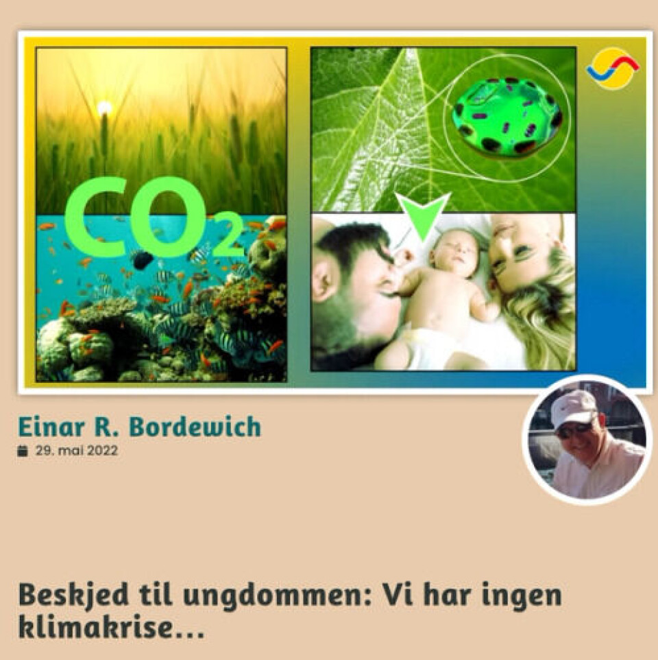 Einar R. Bordewich i Fakta360 kan berolige de som er bekymret for økte temperaturer. Skal vi tro mannen bak Fakta360 finnes det nemlig ingen klimakrise. Faksimile: Fakta360.no