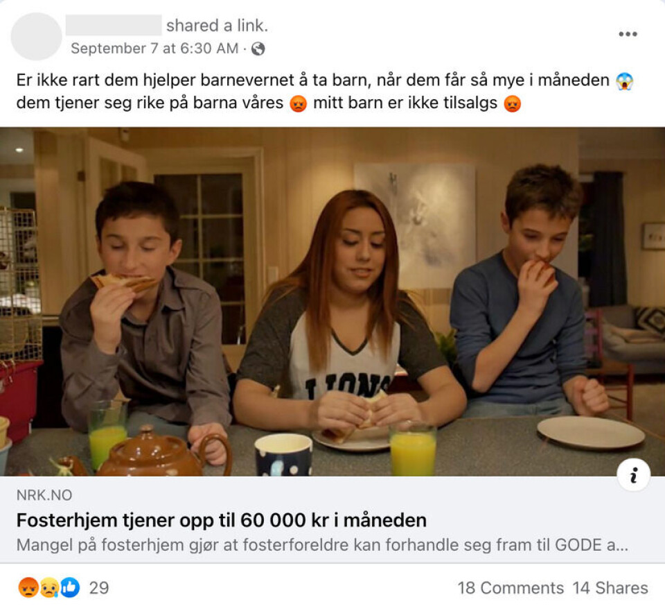 En NRK-artikkel fra 2015 om at mangel på fosterhjem presset betalingen i været, har skapt engasjement på Facebook.