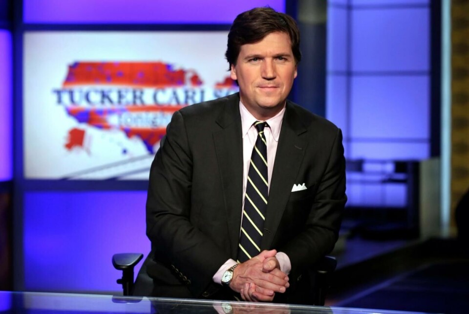 Amerikanske Tucker Carlson i Fox News brukes som kilde på russisk TV, ifølge Eggen. Bildet er tatt i 2017.