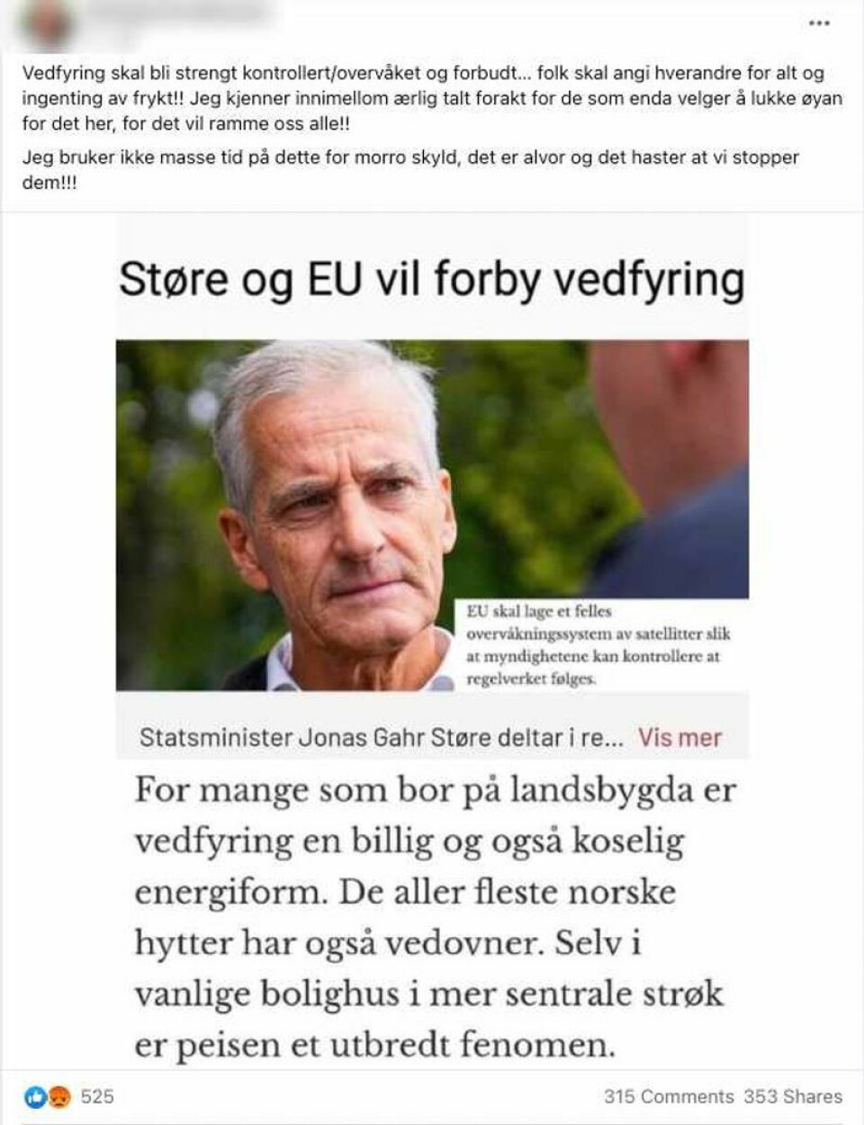 Dette bildet har blitt spredt i flere store grupper på Facebook. Skjermdump: Facebook.
