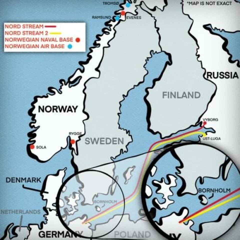 Hersh har publisert et noe merkelig kart over norske marine– og flybaser. Skjermdump:How America Took Out The Nord Stream, Seymour Hersh