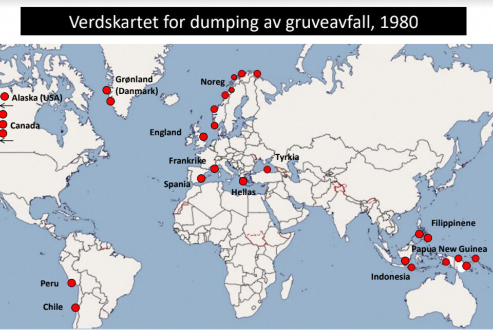 I 1980 var det langt flere land som hadde sjødeponier. Akkurat nå er det bare Chile, Indonesia, Papua Ny-Guinea, Tyrkia og Norge som har sjødeponier. Kilde: Havforskningsinstituttet.