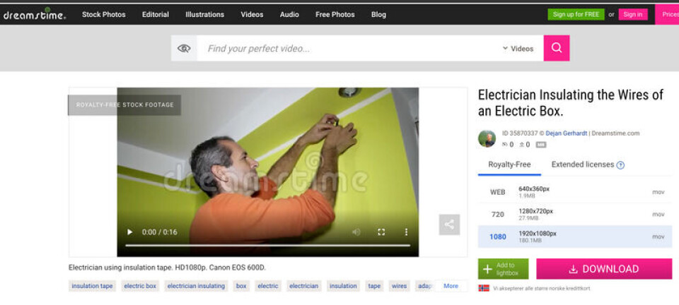 Vi fant videosekvensen med samme mann i en database for illustrasjonsvideoer. Skjermdump: Dreamstime.com Vi fant videosekvensen med samme mann i en database for illustrasjonsvideoer.