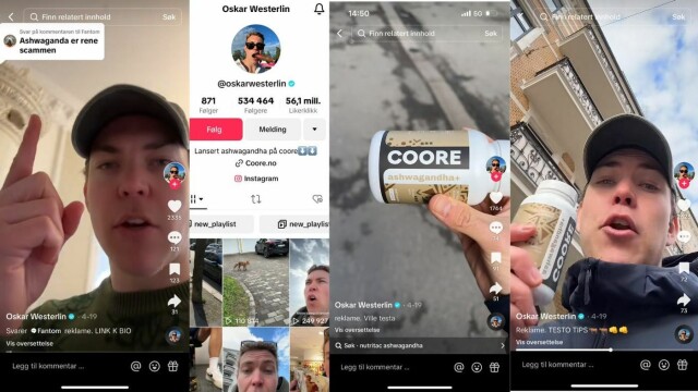 Influenser Oskar Westerlin sverger til kosttilskuddet ashwagandha, og hevder det har en rekke helsefordeler. Foto: Skjermdump TikTok hovedbilde