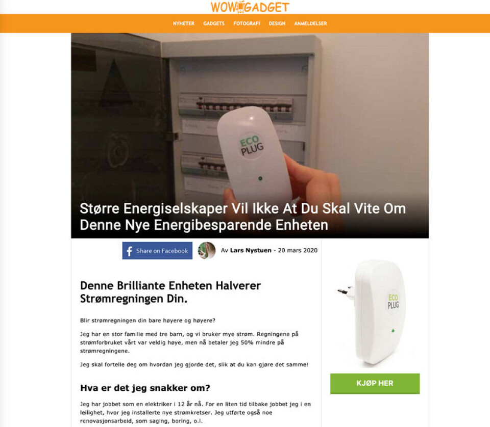 Ved første øyekast kan det se ut som en artikkel på en forbrukernettside, men her er det mye som ikke stemmer. Skjermdump: wow-gadget.net Ved første øyekast kan det se ut som en artikkel på en forbrukernettside, men her er det mye som ikke stemmer.