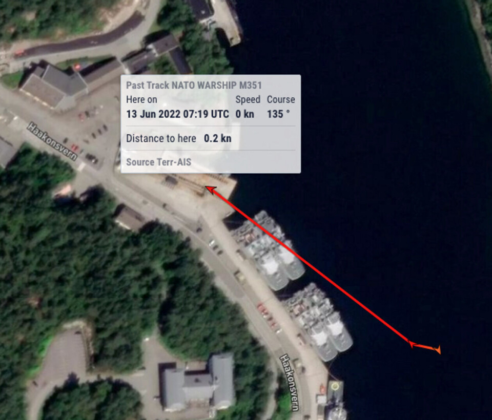 «KNM Otra» M 351 vises på Marine Traffic 13. juni. Skjermdump: Marine Traffic