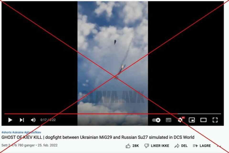 Videoen er hentet fra et dataspill, og har ikke noe med krigen i Ukraina å gjøre. Skjermdump: YouTube.