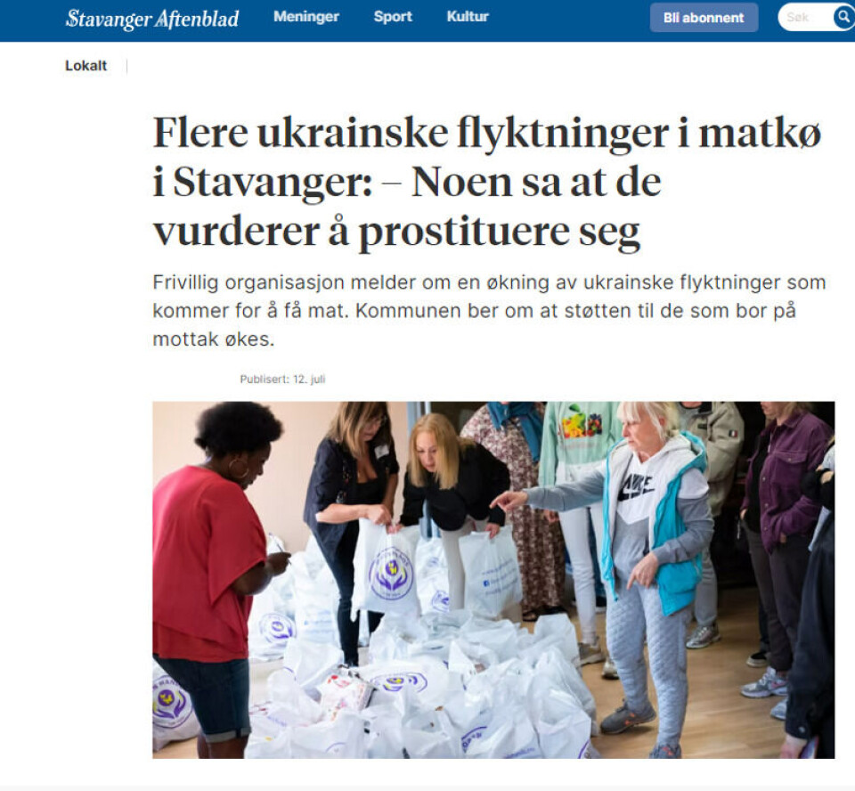 Et sitat i den opprinnelige artikkelen til Stavanger Aftenblad blir feilsitert i russiske medier. Skjermbilde: Stavanger Aftenblad.