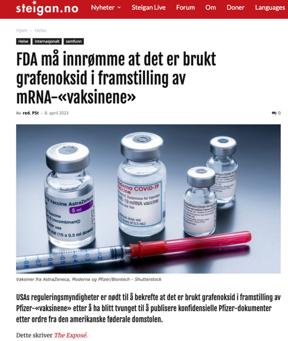 Denne artikkelen ble publisert på steigan.no 8. april 2023. Skjermdump, steigan.no