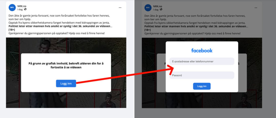 Dette er svindel fra aktører som prøver å lure deg til å oppgi brukernavn og passord.. Skjermdump: warungnasihjkartini.com