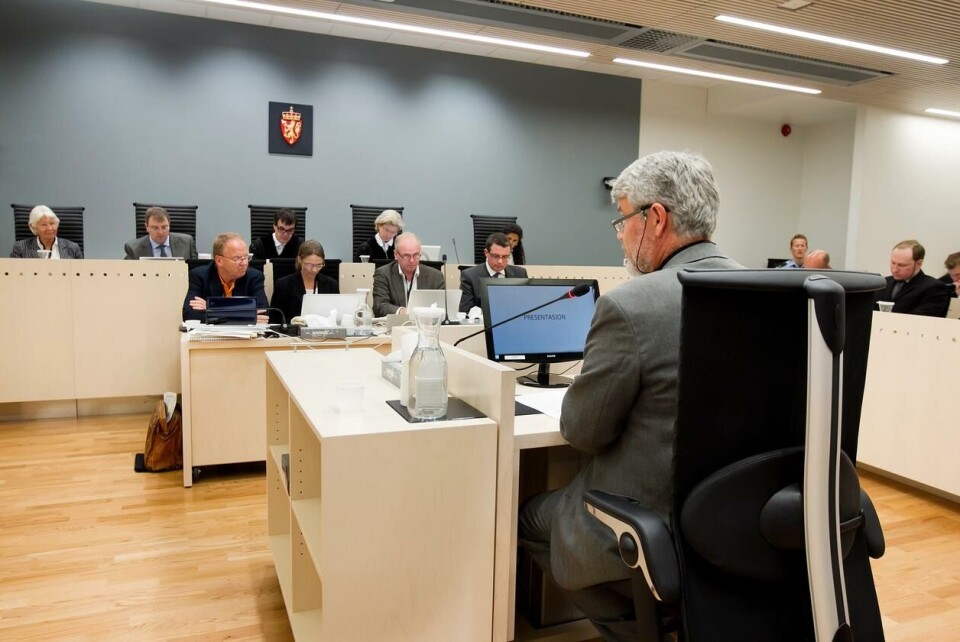 Seniorforsker ved Holocaustsenteret, Terje Emberland, vitnet i rettssaken mot Anders Behring Breivik i 2012. Han forklarte seg om terroristens verdensbilde. Foto: Heiko Junge / NTB.