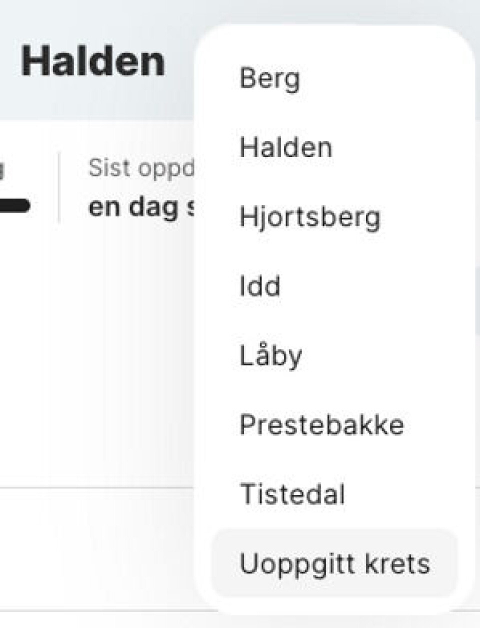 For å se forhåndstemmene må du velge «uoppgitt krets». Her fra VGs oversikt over valgresultatene.