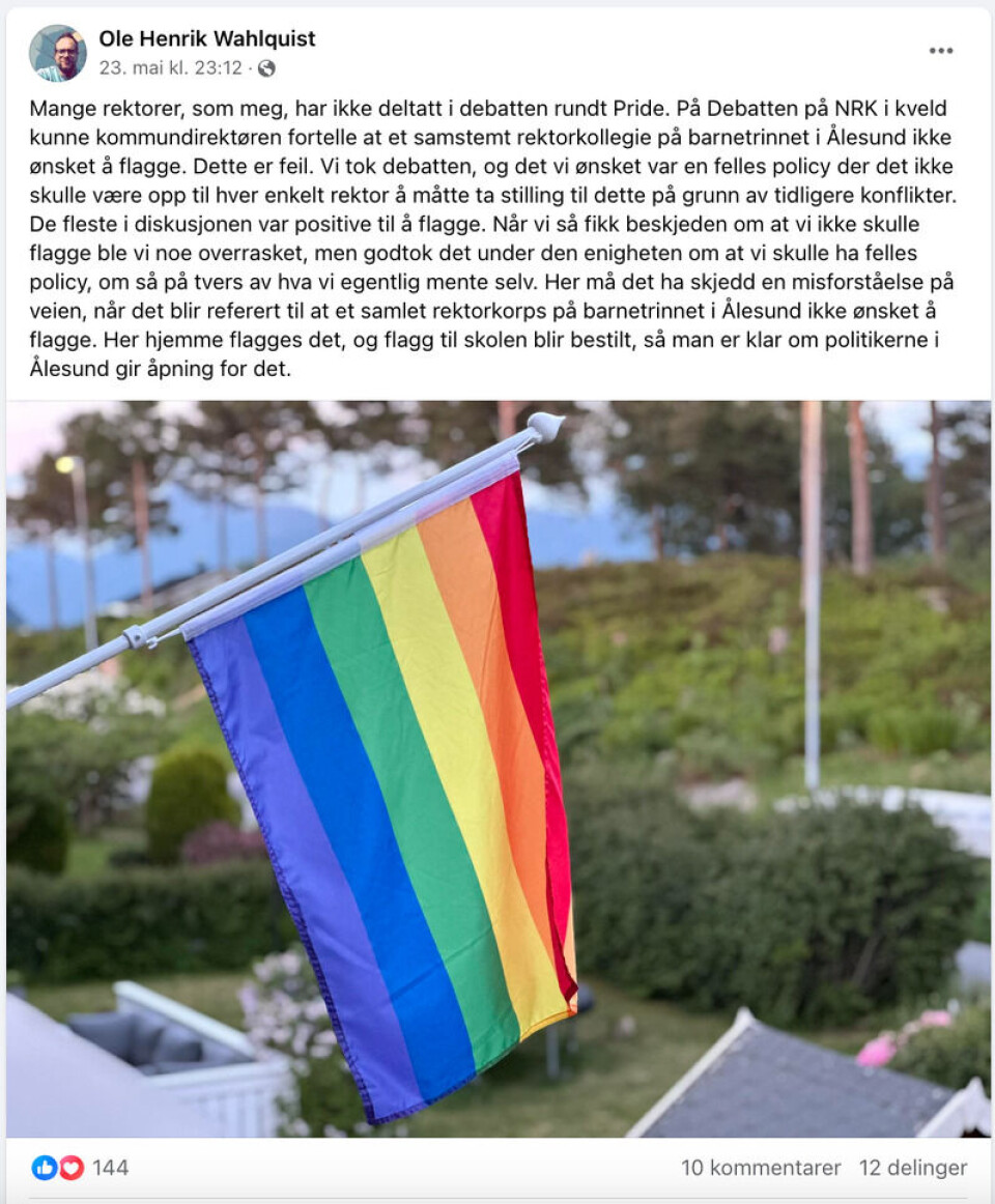 Dette var innlegget som rektoren ved Larsgården skole postet etter at han hadde sett kommunedirektøren på tv. Skjermdump, Facebook