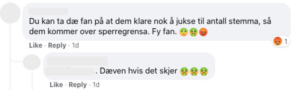 Pressens dekning av MDGs kamp mot sperregrensen skapte særlig spekulasjoner om valgfusk i kommentarfeltene. Foto: Skjermbilde fra Facebook.