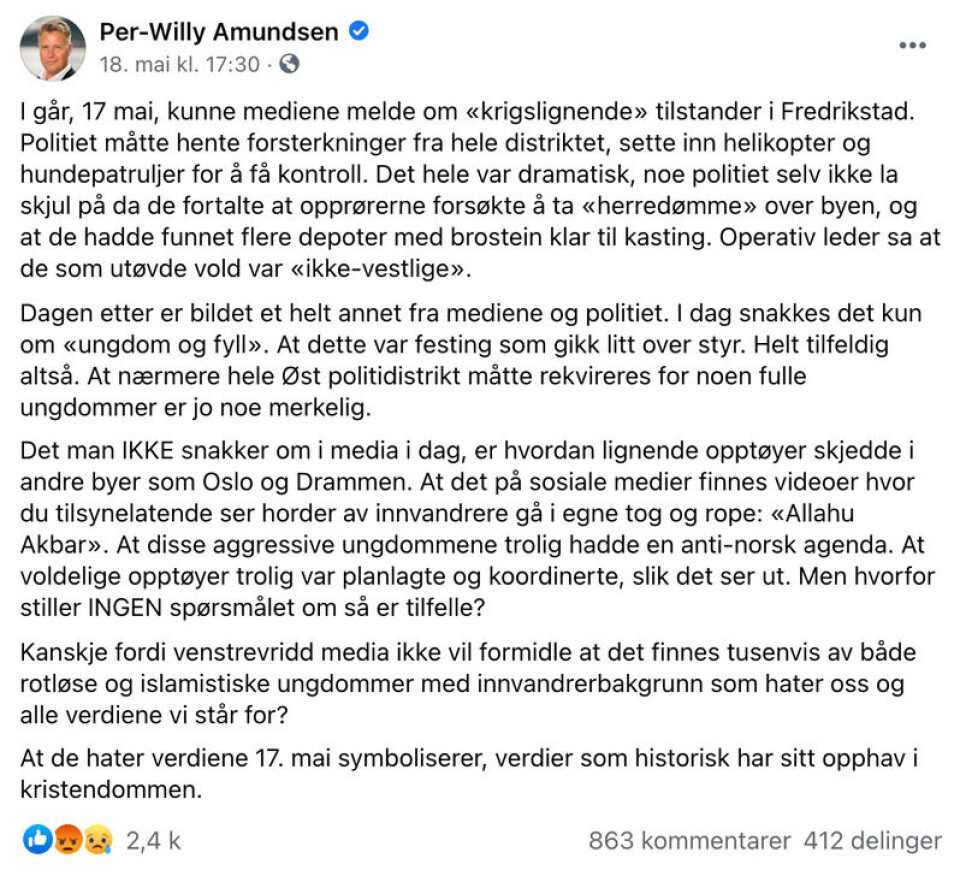 Skjermdump fra Facebook