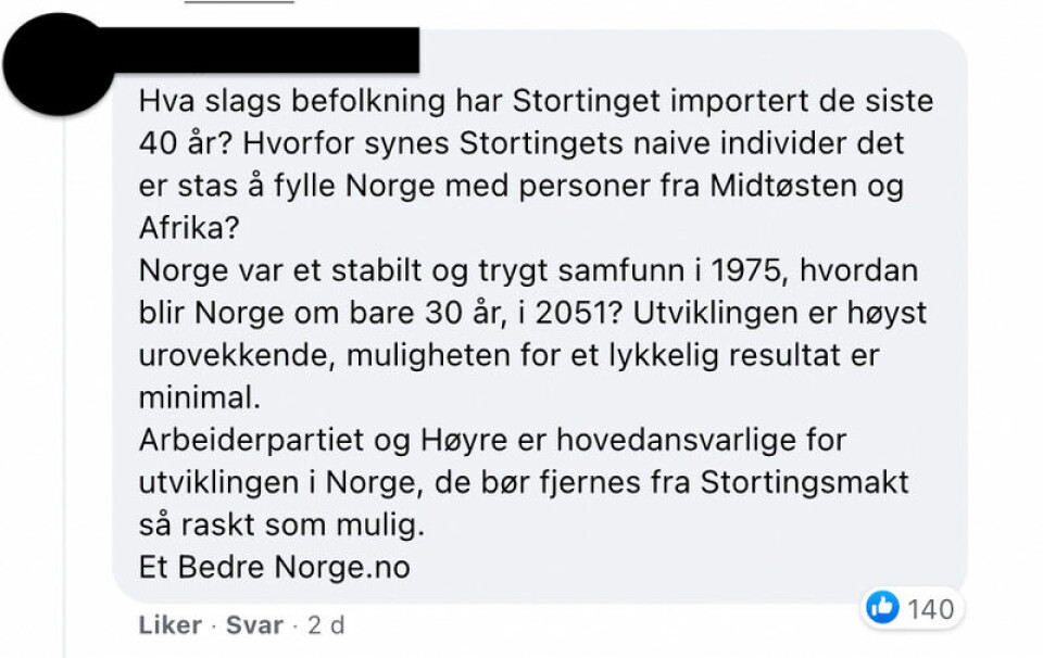 Innlegg fra Amundsens kommentarfelt på Facebook. Skjermdump fra Facebook Innlegg fra Amundsens kommentarfelt på Facebook.