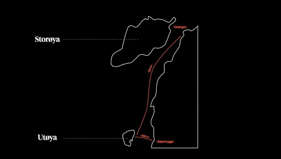 Ved en misforståelse ble oppmøtested for politiet flyttet fra Utøya brygge til Storøya. Det førte til at politiet måtte kjøre 3,6 kilometer med båt istedenfor 600 meter. Illustrasjon: Nicolai Delebekk / Faktisk.no.