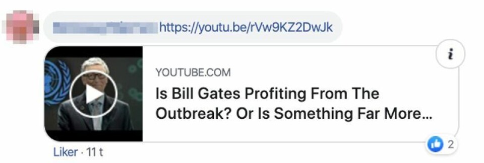Også Microsoft-grunnlegger Bill Gates trekkes inn i konspirasjoner om covid-19. Skjermdump/Facebook Også Microsoft-grunnlegger Bill Gates trekkes inn i konspirasjoner om covid-19.