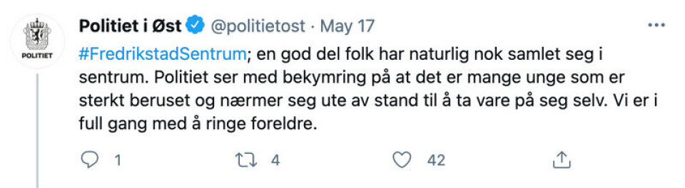 Skjermdump fra Twitter