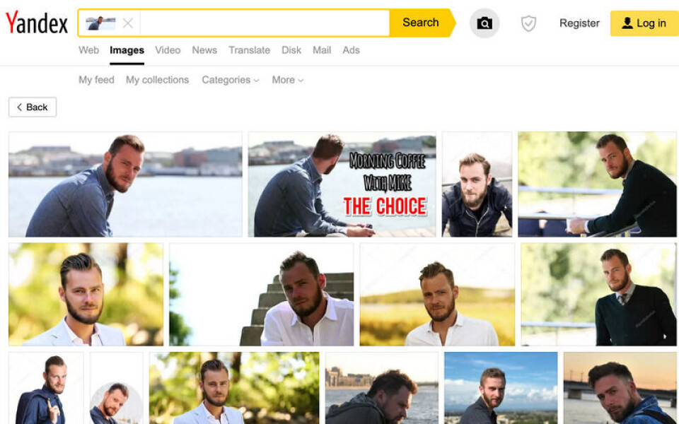 Et omvendt bildesøk viser at Marcus fra Bergen i virkelighet er en fotomodell som figurerer i en rekke illustrasjonsbilder. Skjermdump: Yandex.com Et omvendt bildesøk viser at Marcus fra Bergen i virkelighet er en fotomodell som figurerer i en rekke illustrasjonsbilder.