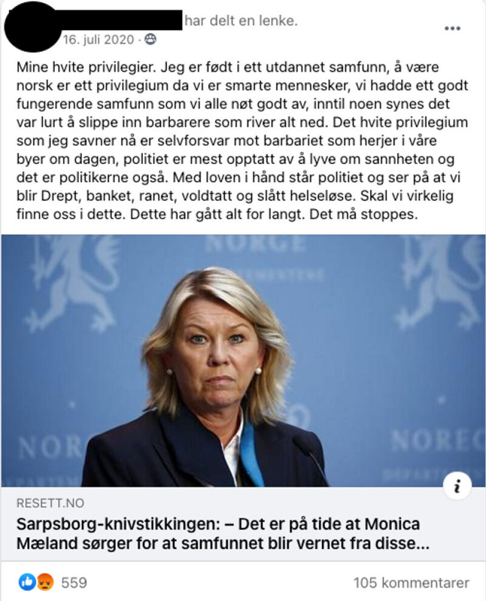 Innlegg fra en av de viktigste Facebook-gruppene i nettverket. Skjermdump fra Facebook.