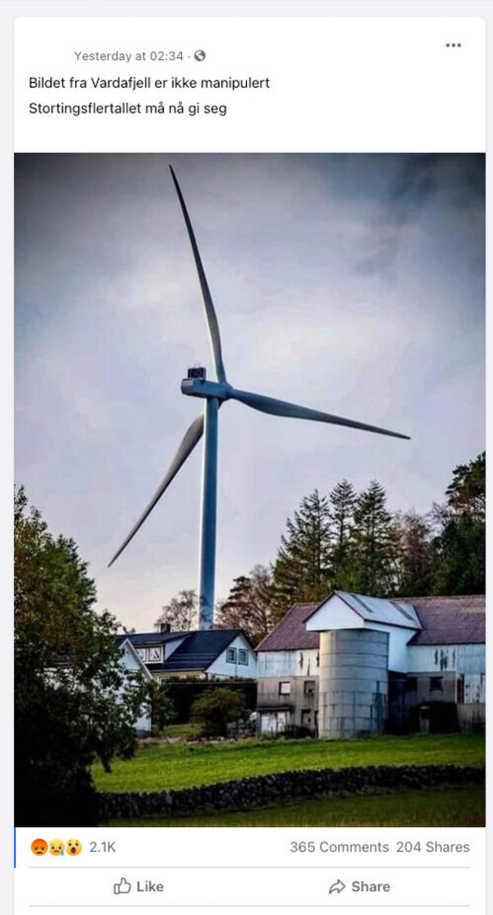 Slik ble bildet delt i sosiale medier. (faksimile fra Facebook) Slik ble bildet delt i sosiale medier.