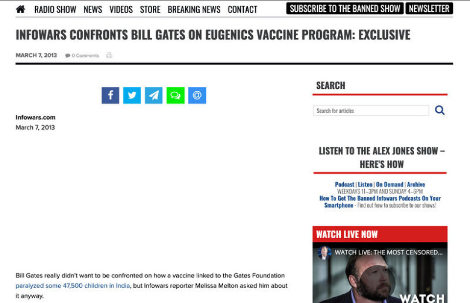 Skjermbilde: Infowars.com