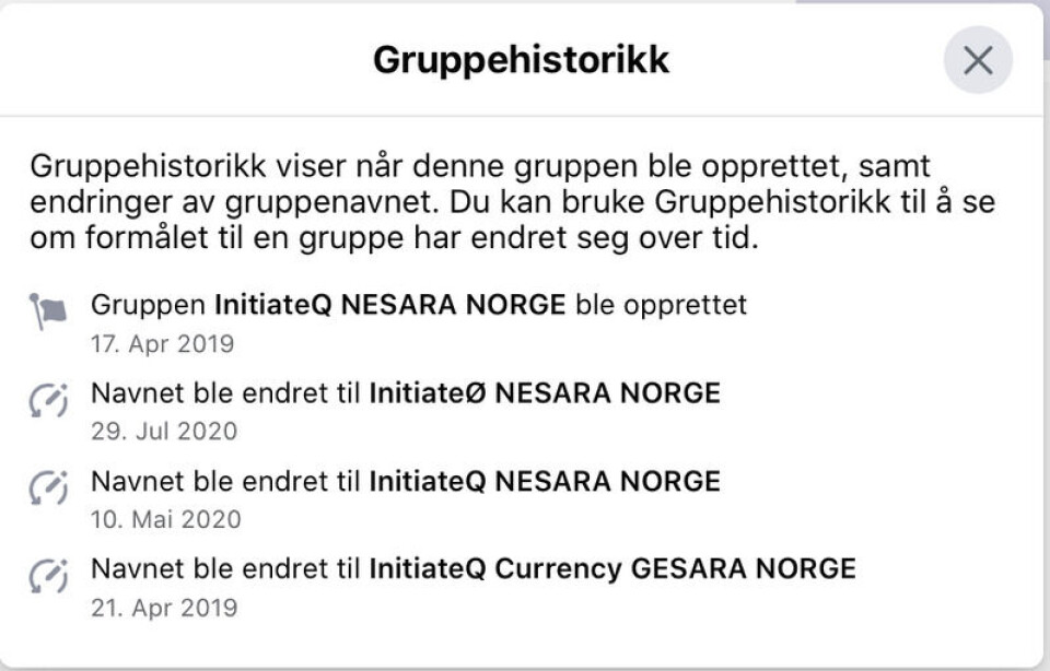Skjermdump fra Facebook