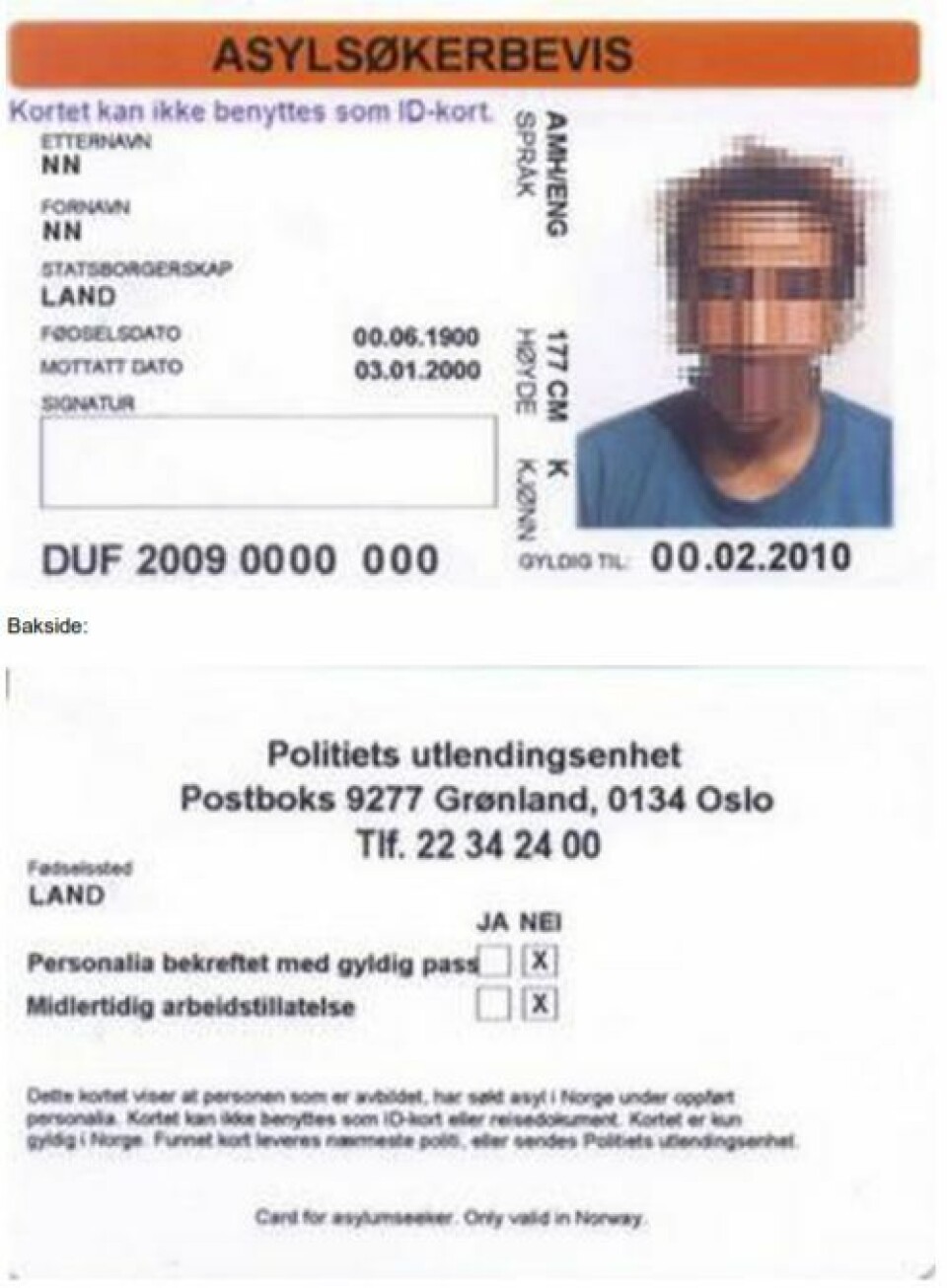 Asylsøkerbevis hvor det er krysset av på at vedkommende ikke har midlertidig arbeidstillatelse. Foto: Skjermdump / Skatteetaten.no Asylsøkerbevis hvor det er krysset av på at vedkommende ikke har midlertidig arbeidstillatelse.