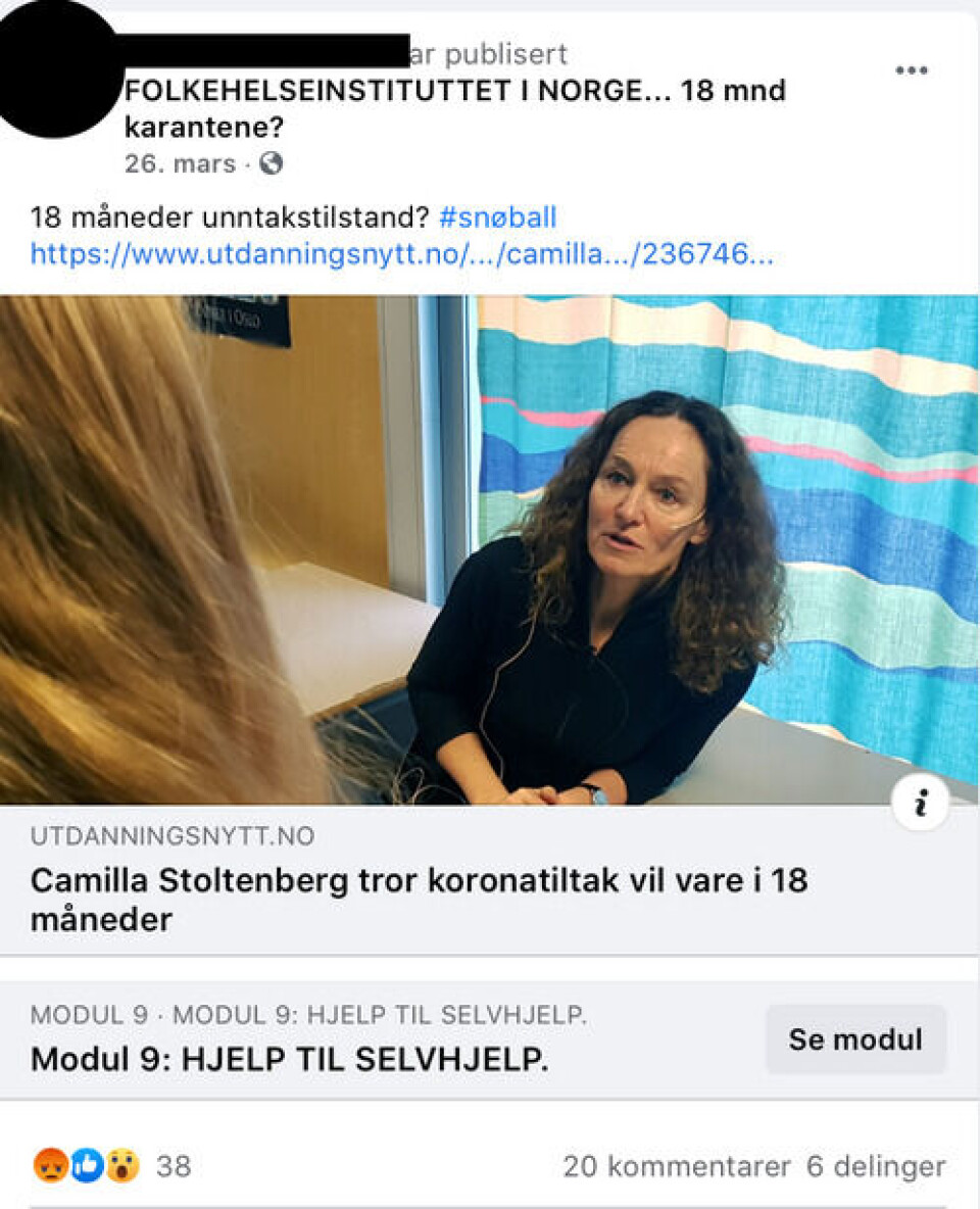 Skjermdump fra Facebook