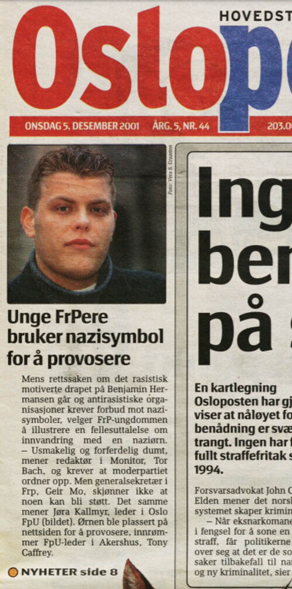 Faksimile: Osloposten 5.12.2001, Nasjonalbiblioteket