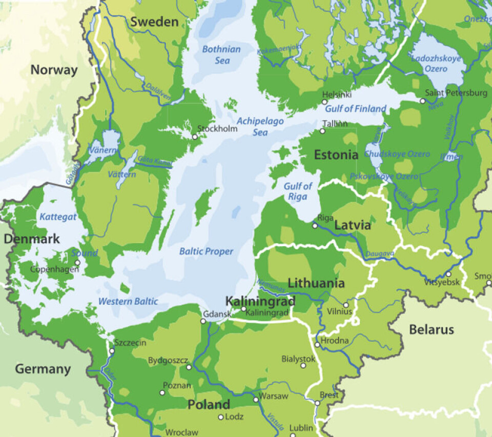 Sverige, Danmark, Tyskland, Polen og Russland vil sannsynligvis følge med på luftrommet i Østersjøen. Kart: Global International Waters Assessment (GIWA) via SNL