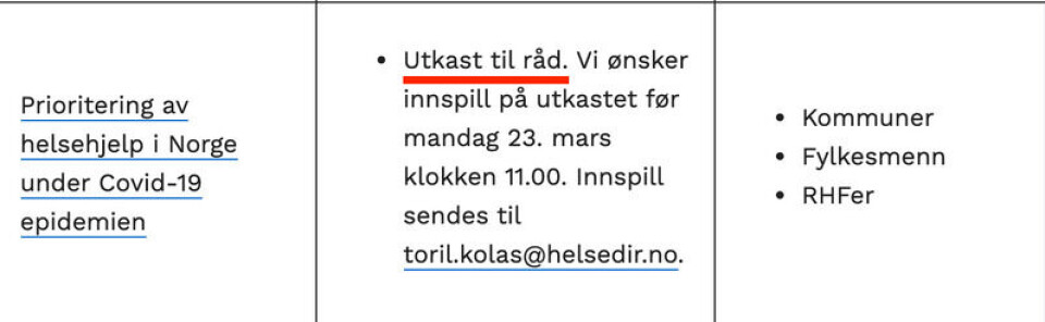 Skjermbilde: Helsedirektoratet.no