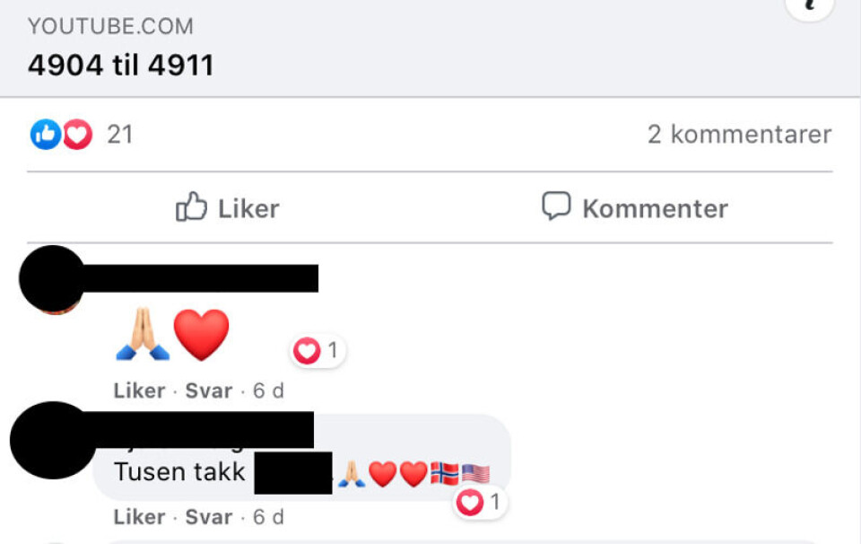 Slik reagerer medlemmene i en lukket Facebook-gruppe på en video der Q-drops blir fortolket. Skjermdump fra Facebook Slik reagerer medlemmene i en lukket Facebook-gruppe på en video der Q-drops blir fortolket.