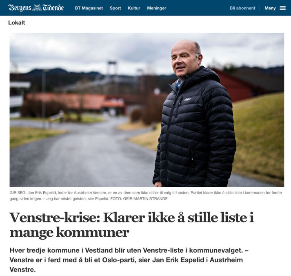 Skjermdump fra Bergens Tidende.