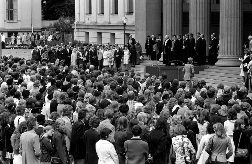 Immatrikulering av nye studenter ved Universitetet i Oslo i 1975. Foto: Erik Thorberg / NTB scanpix Immatrikulering av nye studenter ved Universitetet i Oslo i 1975.