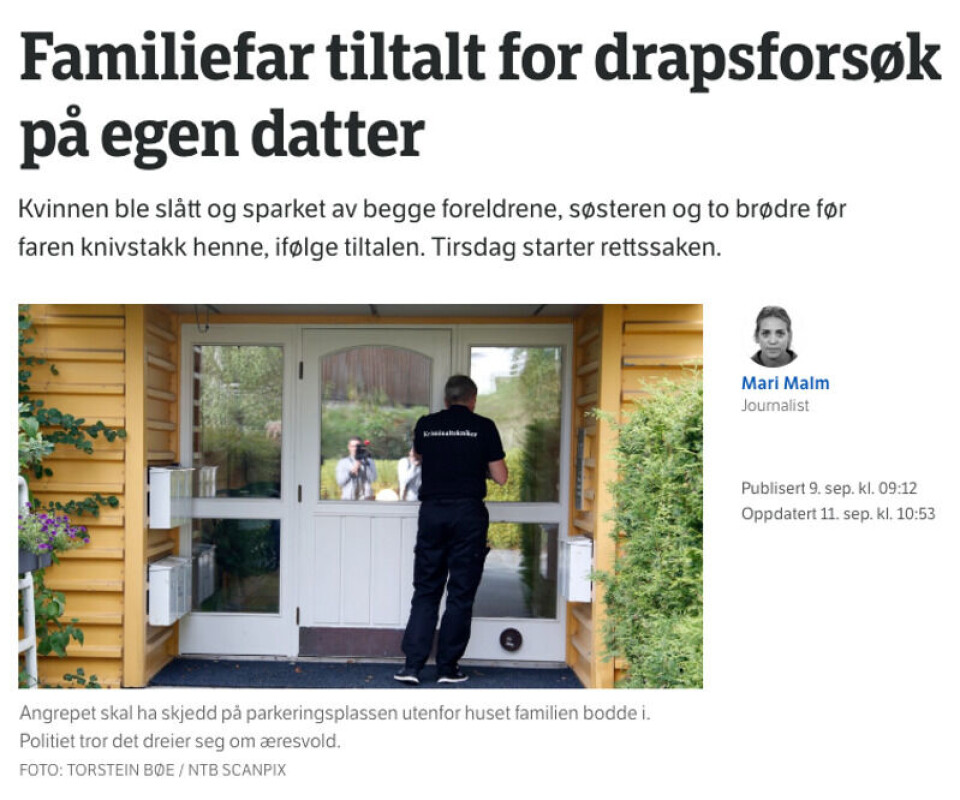 NRKs artikkel publisert 9. september. Foto: Skjermdump / NRK.no NRKs artikkel publisert 9. september.