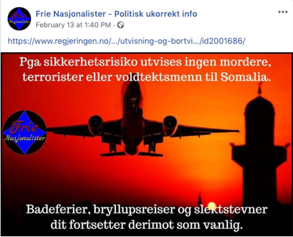 Skjermdump fra Facebook.