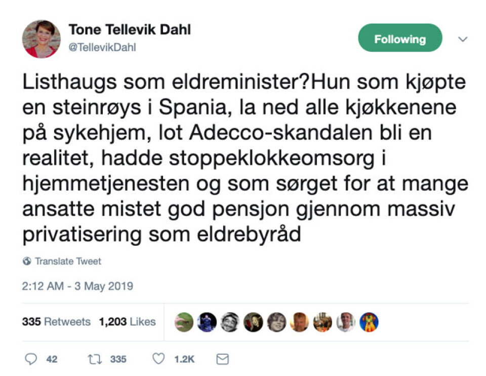 Skjermbilde fra Twitter.